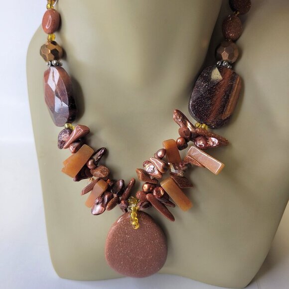 Brown hued gemstone fashion necklace and earrings set - Picture 1 of 14